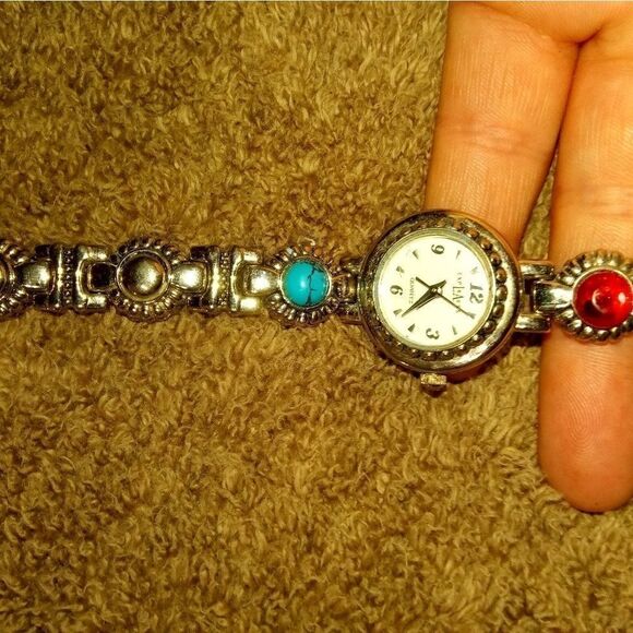 EXPLRAESS silver tone watch with a red and blue st - Picture 2 of 8